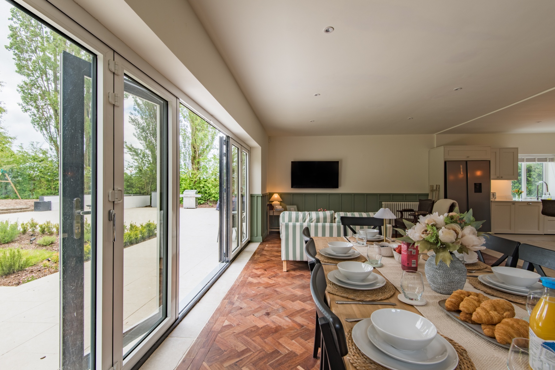 Dining area with long oak table
